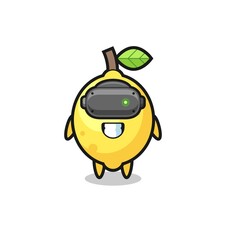 cute lemon using VR headset