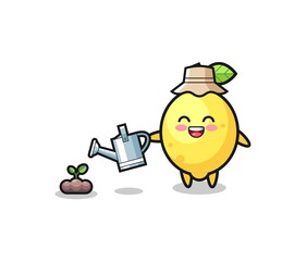 cute lemon is watering plant seeds