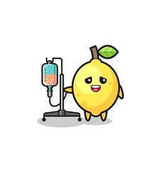 cute lemon character standing with infusion pole