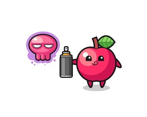 apple cartoon make a graffiti with a spray paint