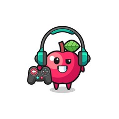 apple gamer mascot holding a game controller