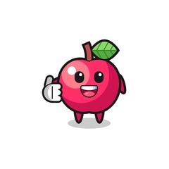 apple mascot doing thumbs up gesture
