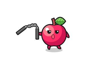 cartoon of apple using nunchaku