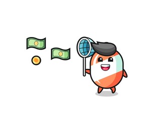 illustration of the candy catching flying money
