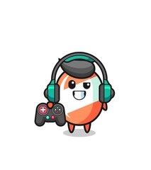 candy gamer mascot holding a game controller