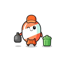 the mascot of cute candy as garbage collector