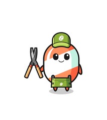 cute candy as gardener mascot