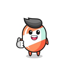 candy mascot doing thumbs up gesture