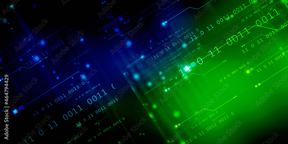 Poster 2d illustration abstract digital binary data on computer screen
