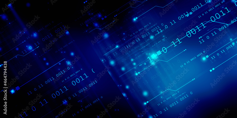 Poster 2d illustration abstract digital binary data on computer screen