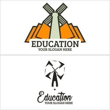 Education windmill pencil and book logo design