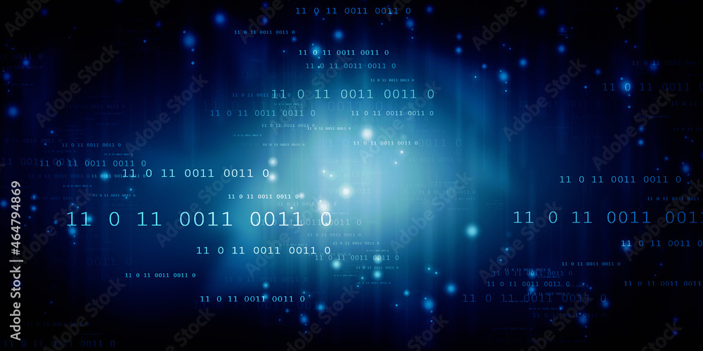 Poster 2d illustration abstract digital binary data on computer screen