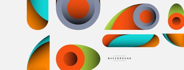 Abstract background. Minimal geometric circles and round style shapes with deep shadow effects. Trendy technology business template for wallpaper banner or background