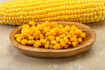Sweet yellow corn in the bowl