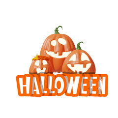 Halloween Funny Lantern Jack Pumpkin Isolated on white Background. 3D Illustration.