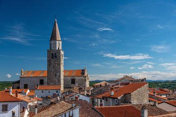 View on the medieval village Buje in Croatia with the Parish church of St. Servulus. Buje is also...