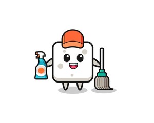 cute sugar cube character as cleaning services mascot