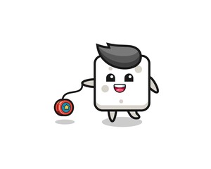 cartoon of cute sugar cube playing a yoyo