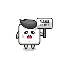 cute sugar cube hold the please help banner