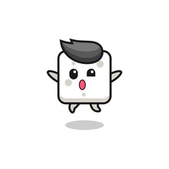 sugar cube character is jumping gesture