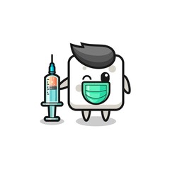 sugar cube mascot as vaccinator