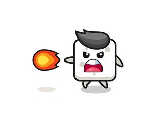 cute sugar cube mascot is shooting fire power