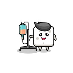 cute sugar cube character standing with infusion pole