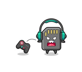 memory card gamer mascot is angry