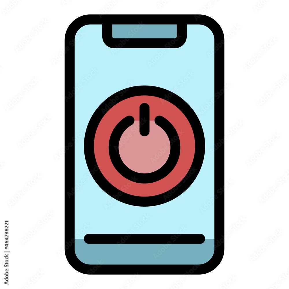 Poster smartphone and power button icon. outline smartphone and power button vector icon color flat isolate