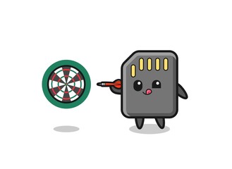 cute memory card is playing dart