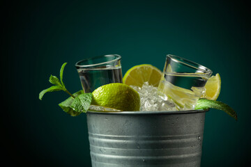 Vodka with lime and mint.