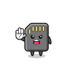 memory card character doing stop gesture