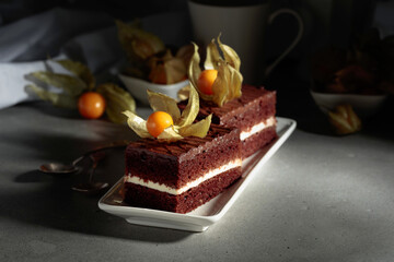 Chocolate cake with physalis.