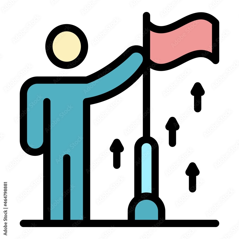 Poster flag up management skill icon. outline flag up management skill vector icon color flat isolated