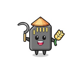 memory card Asian farmer holding paddy