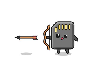 illustration of memory card character doing archery