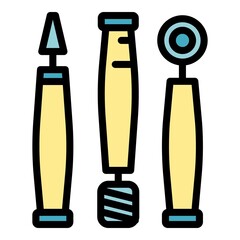 Dental drills icon. Outline dental drills vector icon color flat isolated