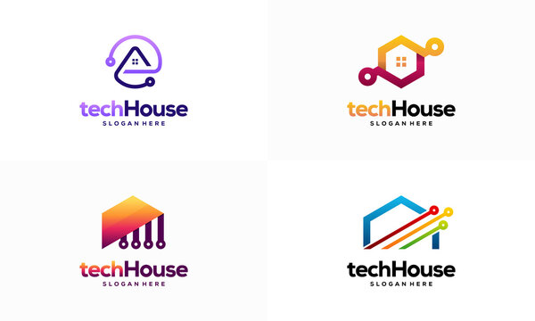 Set of House Technology Logo Template Design Vector, Smart House Tech logo designs vector concept