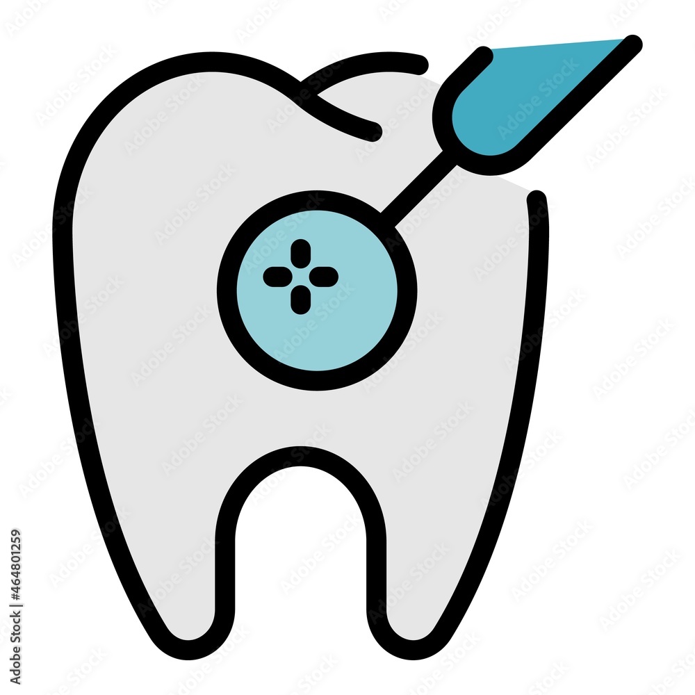 Poster mirror and tooth icon. outline mirror and tooth vector icon color flat isolated