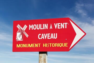 Moulin a vent cellar and windmill direction in Beaujolais, France