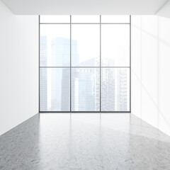 White empty business room interior with window and no furniture. Mockup