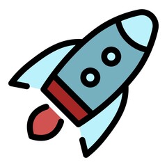 Rocket mission icon. Outline rocket mission vector icon color flat isolated