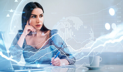 Businesswoman wearing grey dress is taking notes signing contrac