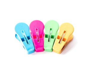Colorful of plastic clips,cloth clip on white background.