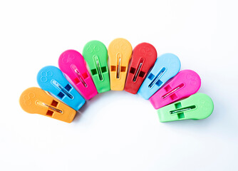 Colorful of plastic clips,cloth clip on white background.