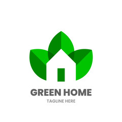 Green House logo design template. Abstract home with leaves. Stock vector illustration.