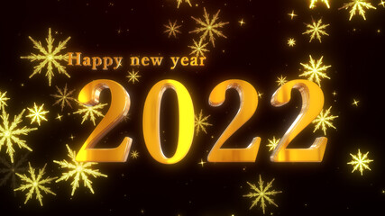 ハッピーニュイヤー。2022年。ゴージャスな金色の文字と幻想的な雪の結晶のの背景