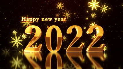 ハッピーニュイヤー。2022年。ゴージャスな金色の文字と幻想的な雪の結晶のの背景