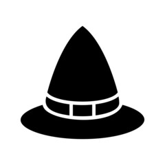 Illustration vector graphic icon of Witch Hat. Solid Style Icon. Halloween Themed Icon. Vector illustration isolated on white background. Perfect for website or application design.