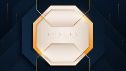 Gold octagon line with light effects and glitter elements, Luxury geometric shape abstract background, Modern banner cover and certificate design concept.